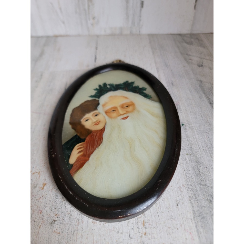 Vintage Santa Claus child antique style frame Xmas hanging sign home decor